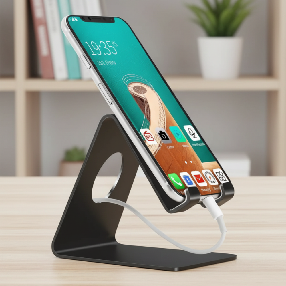 Universal Metal Mobile Stand | Anti-Skid Lightweight Holder for Smartphones, Tablets & iPad (Black)