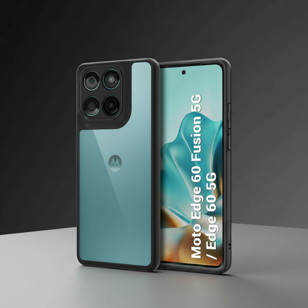 Moto Edge 60 Fusion 5G Hybrid Shockproof Back Cover | Transparent Hard Case with Black Edges | Dual Layer Protection (PC + TPU)