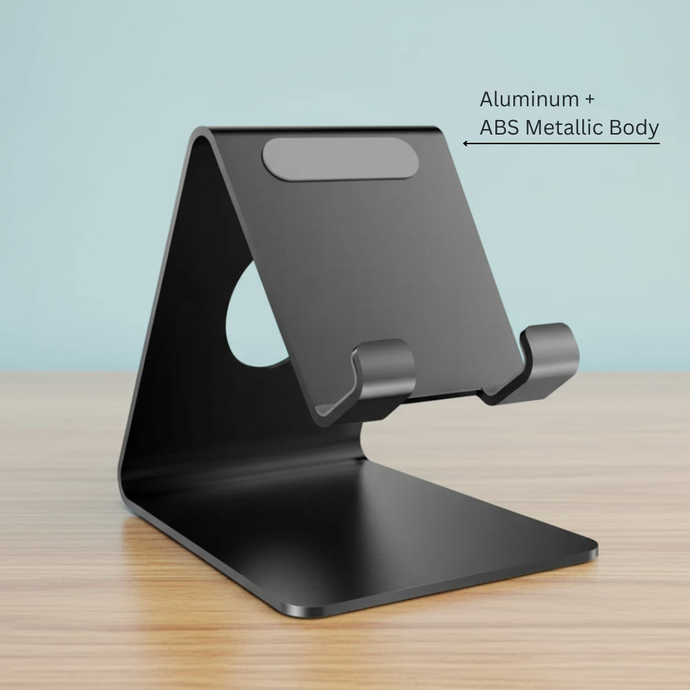Universal Metal Mobile Stand | Anti-Skid Lightweight Holder for Smartphones, Tablets & iPad (Black)