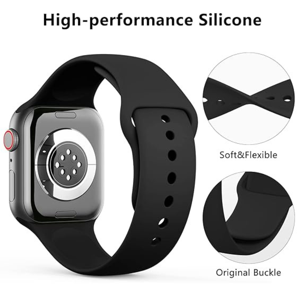 Silicone Watch Strap Compatible with Apple Watch Series 9 8 7 6 5 4 3 2 1 SE – Waterproof Sport Band with Rust-Free Button