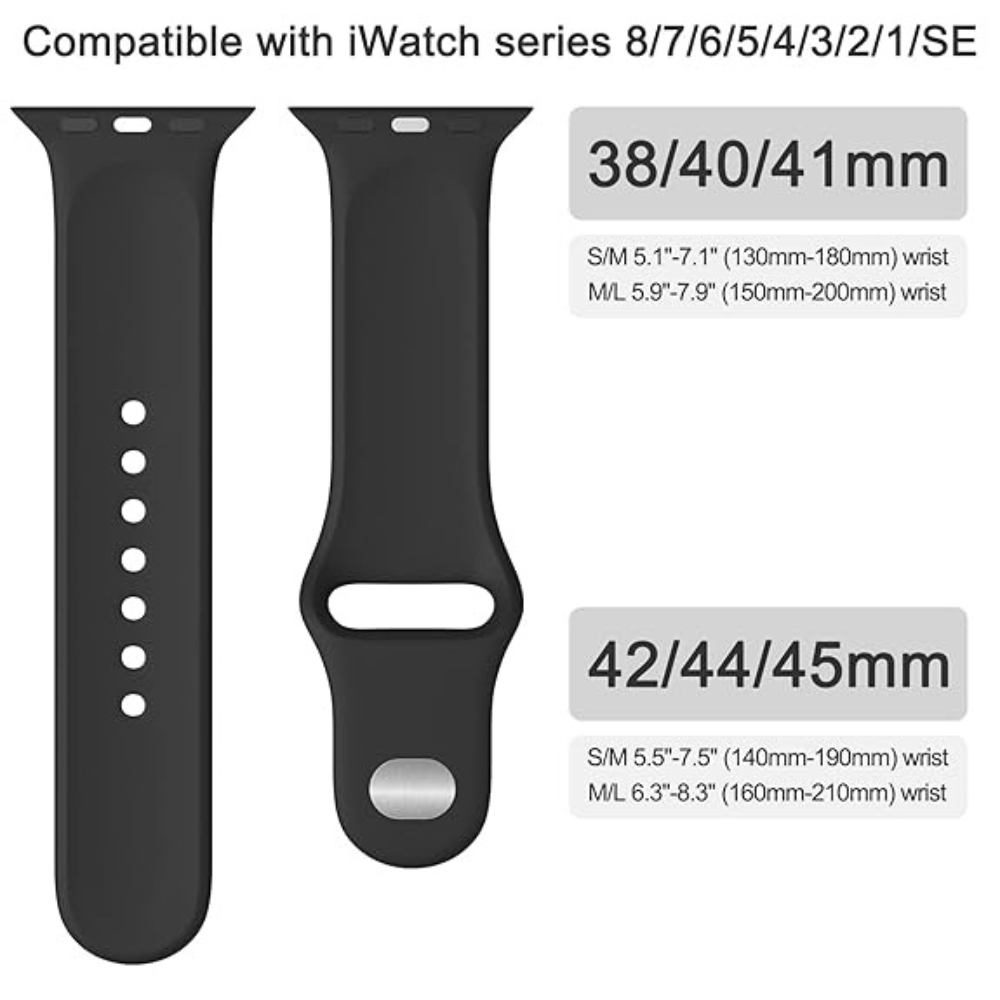 Silicone Watch Strap Compatible with Apple Watch Series 9 8 7 6 5 4 3 2 1 SE – Waterproof Sport Band with Rust-Free Button