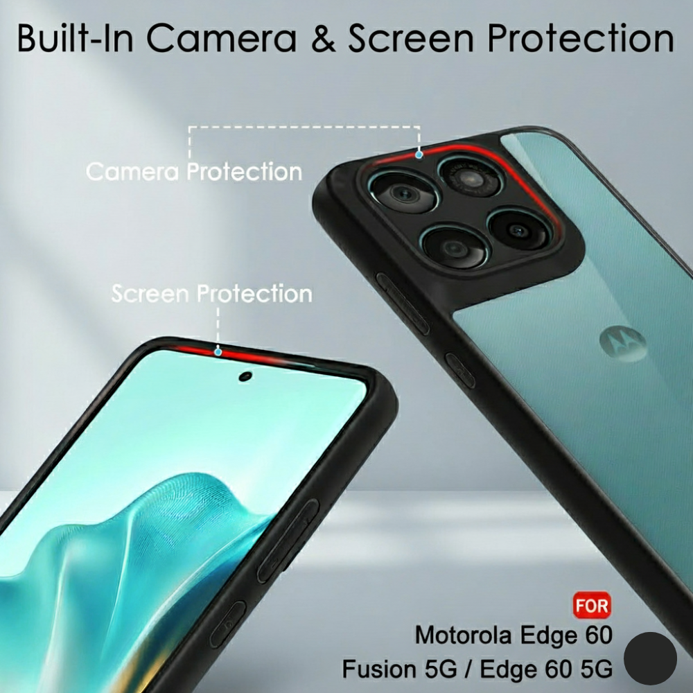 Moto Edge 60 Fusion 5G Hybrid Shockproof Back Cover | Transparent Hard Case with Black Edges | Dual Layer Protection (PC + TPU)