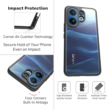 Vivo V60 5G / Vivo T4 Pro 5G Hybrid Armor Shockproof Back Cover | Transparent Hard Case with Black TPU Bumper | Slim Protective Case